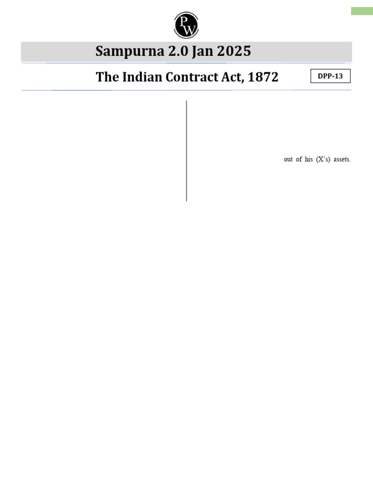 The Indian Contract Act, 1872 DPP 13 (Of Lec 20) Business | PDF ...