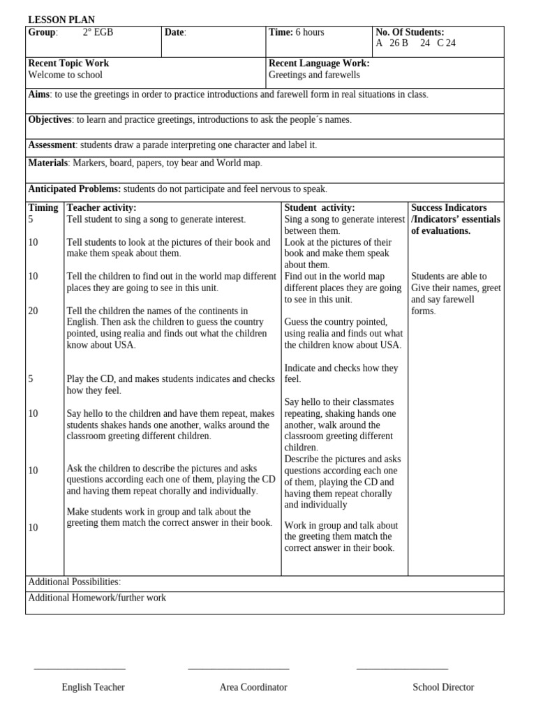 LESSON PLAN 1 y 2 | PDF | Lesson Plan | Pedagogy