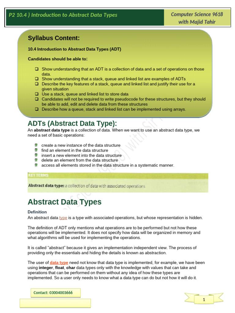 10.4 Abstract Data Types (ADTs) | PDF | Queue (Abstract Data Type ...