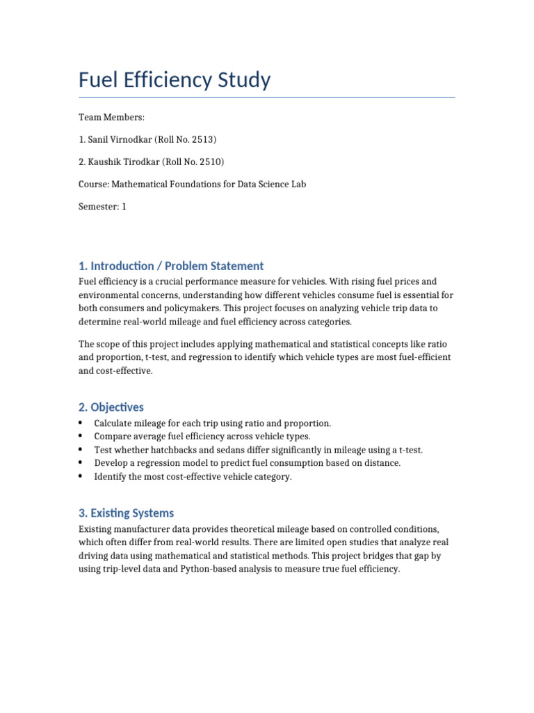 Fuel Efficiency Study Report New-1 | PDF | Fuel Economy In Automobiles ...