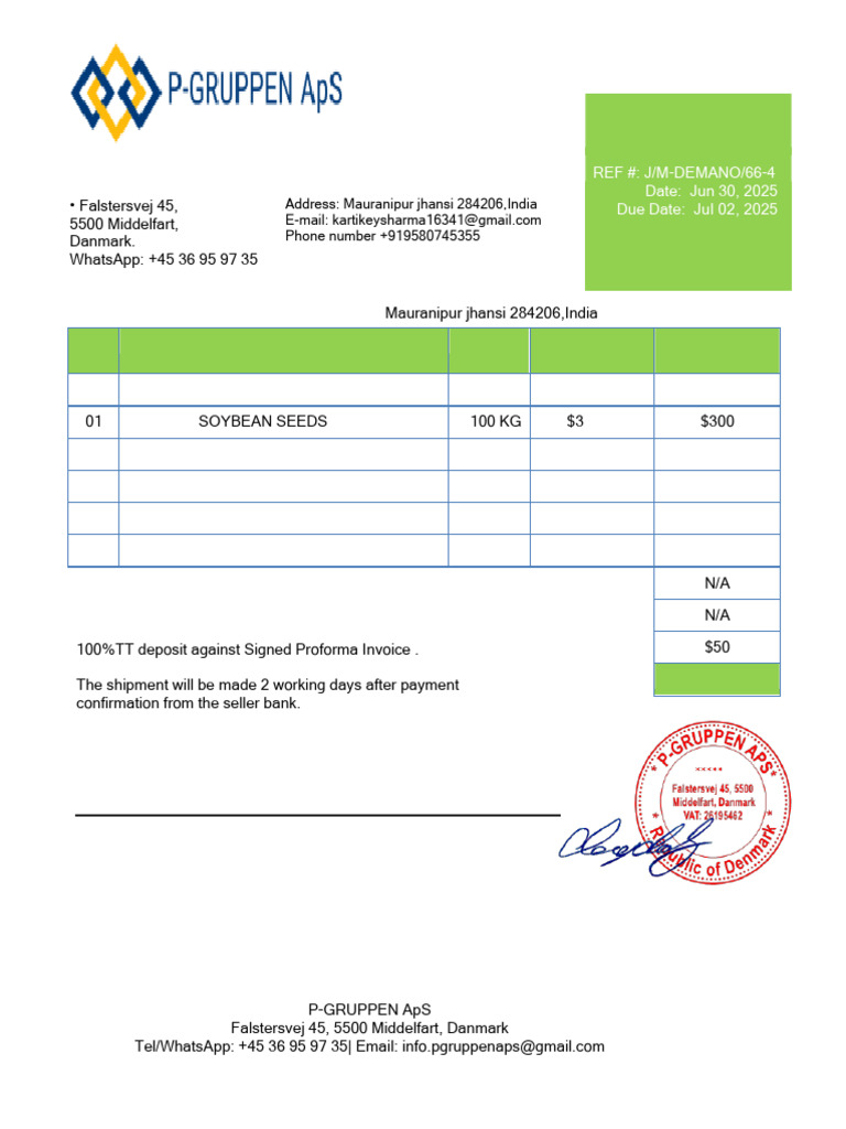 Invoice for Soybean Seeds Purchase | PDF