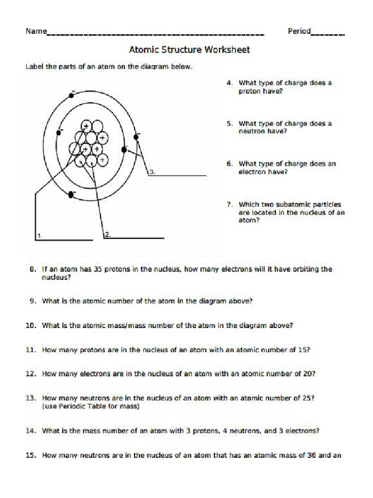 Atomic Structure Worksheet | PDF