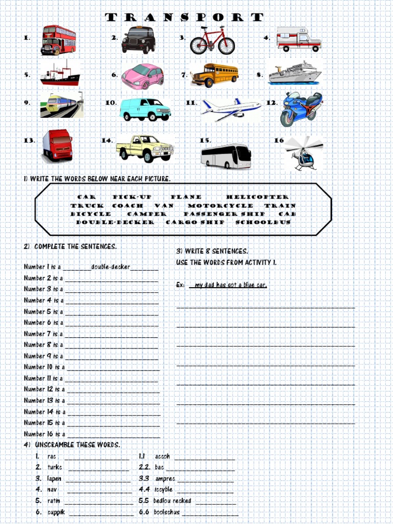 Transport Vocabulary Exercise | PDF | Teaching Methods & Materials