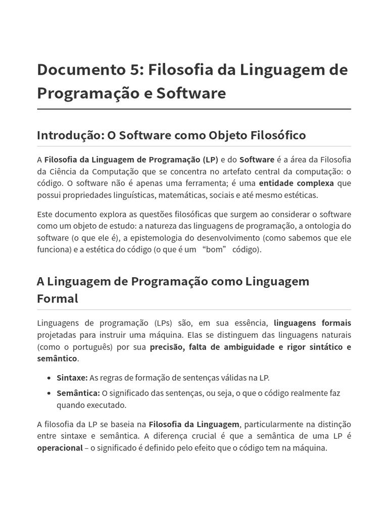 Filosofia do Software e Linguagens de Programação | PDF | Linguagem de ...