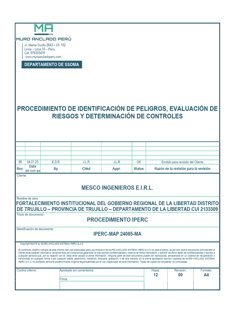 Procedimiento IPERC: Identificación y Control de Riesgos | PDF | Riesgo ...