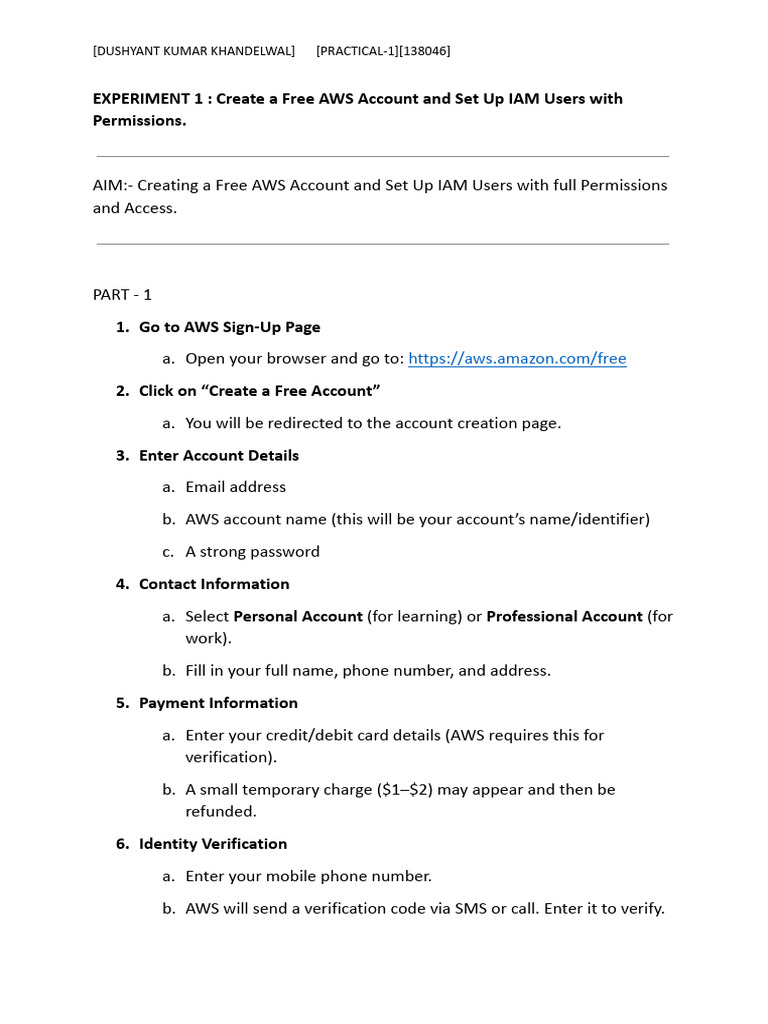 Create Free AWS Account & IAM Users | PDF | Command Line Interface | Login