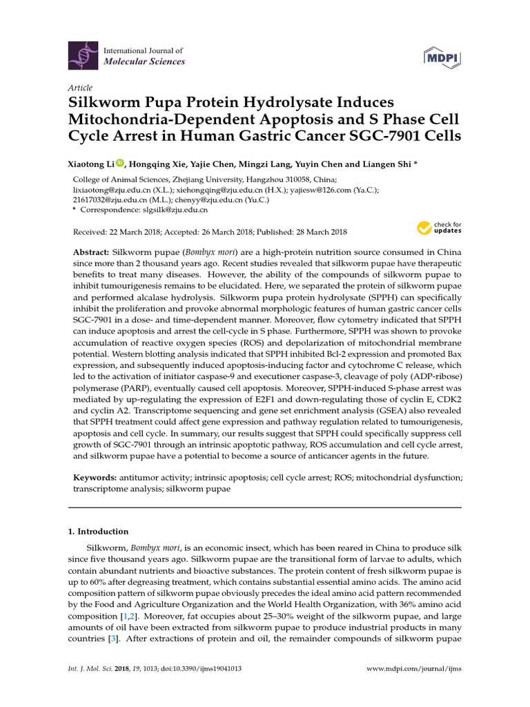 Silkworm Pupa Protein Hydrolysate Induces Apoptosis in Cancer Cells ...
