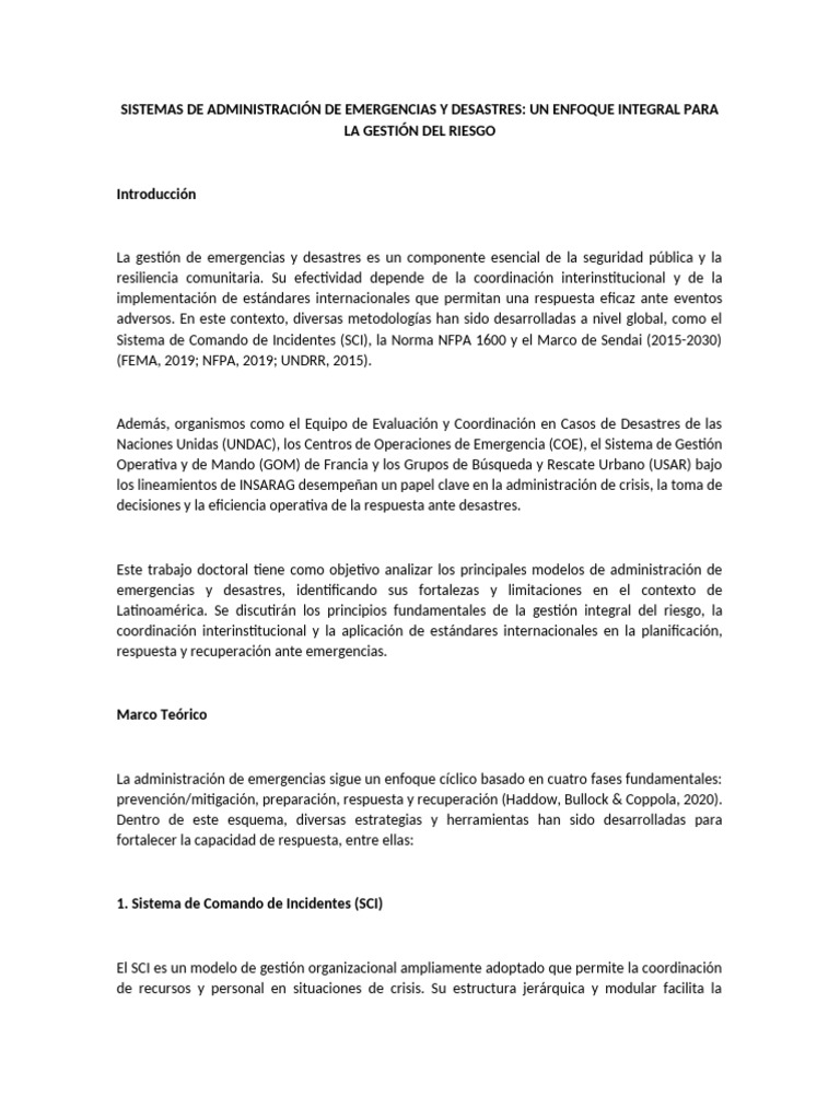 Sistemas de Administración de Emergencias y Desastres | PDF | Gestión ...