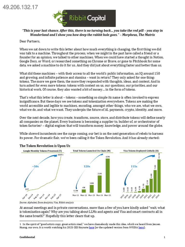 Ribbit Token Letter - June 2025 - Confidential VFinal (Distributed) | PDF |  Artificial Intelligence | Intelligence (AI) & Semantics