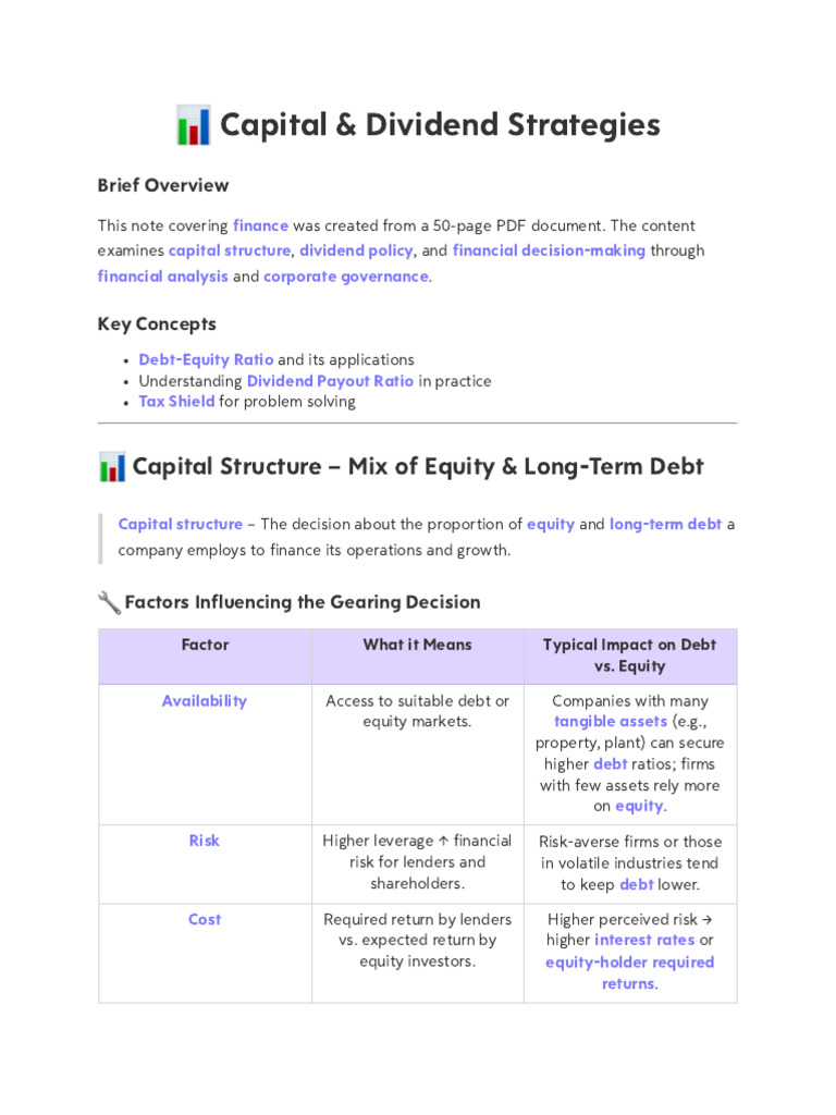 Capital Structure & Dividend Strategies | PDF | Dividend | Share Repurchase