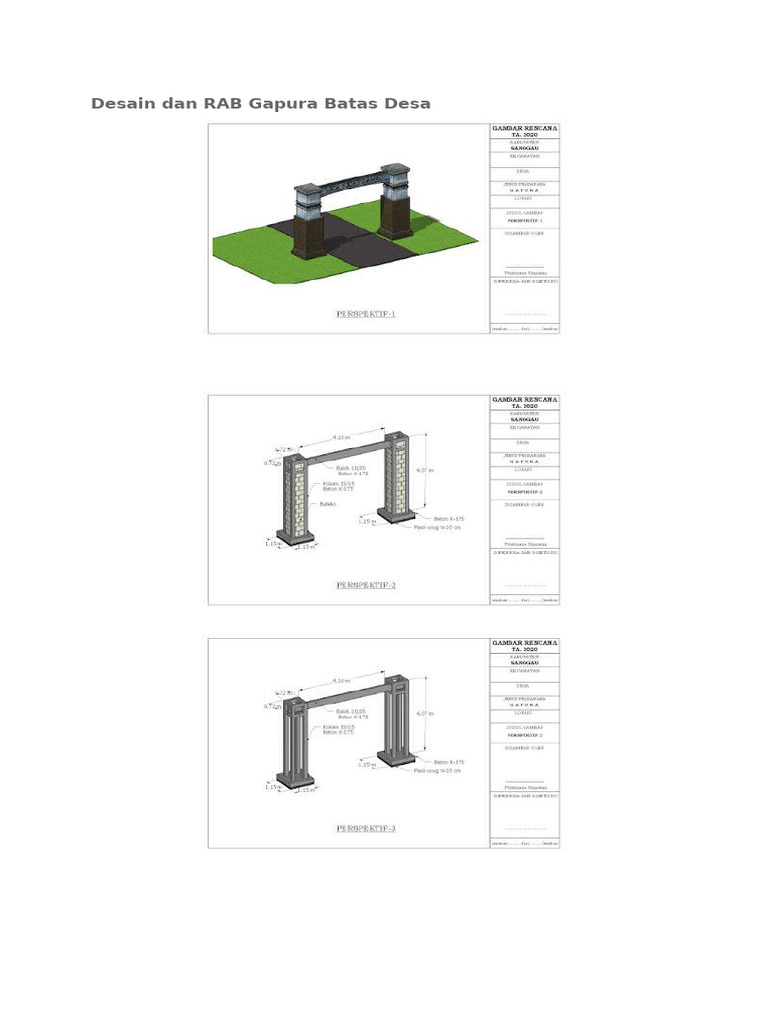 Desain Dan RAB Gapura Batas Desa | PDF