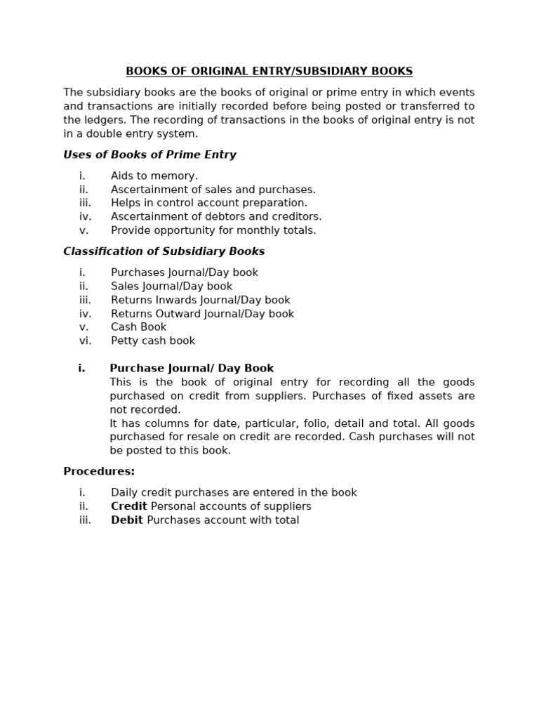 Overview of Subsidiary Books in Accounting | PDF | Debits And Credits ...