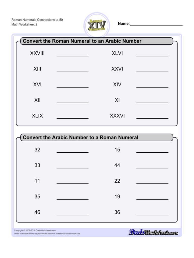 Roman Numerals Conversion Worksheet | PDF