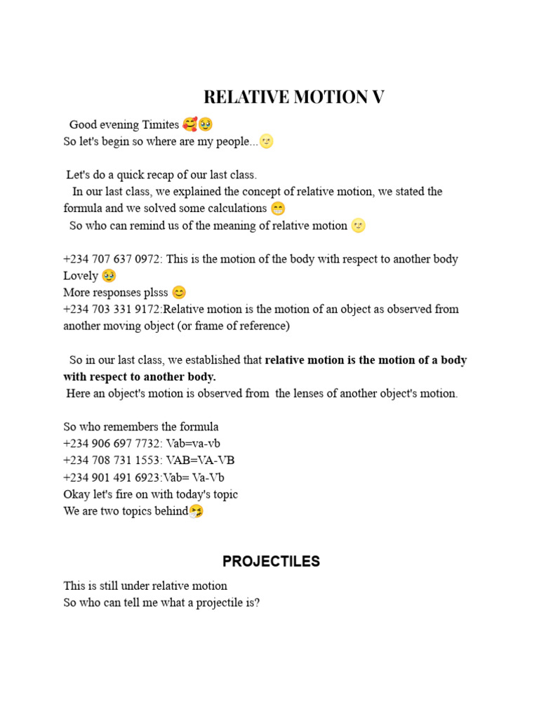 Relative Motion V | PDF | Projectiles | Spacetime