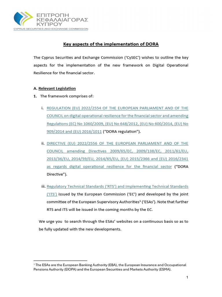 DORA Implementation Guide for Financial Sector | PDF