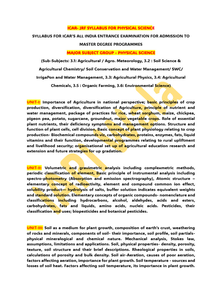 ICAR PG Physical Science Syllabus | PDF | Soil | Organic Matter