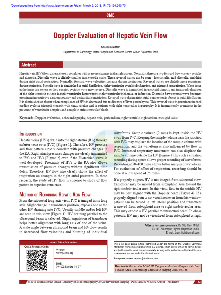 Doppler Assessment of Hepatic Vein Flow | PDF | Diastole | Atrium (Heart)
