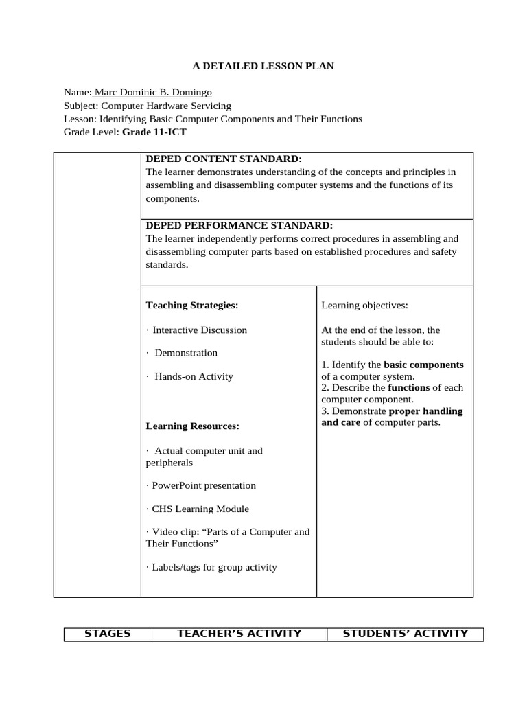 Computer Components Lesson Plan | PDF | Computer Hardware | Computer ...