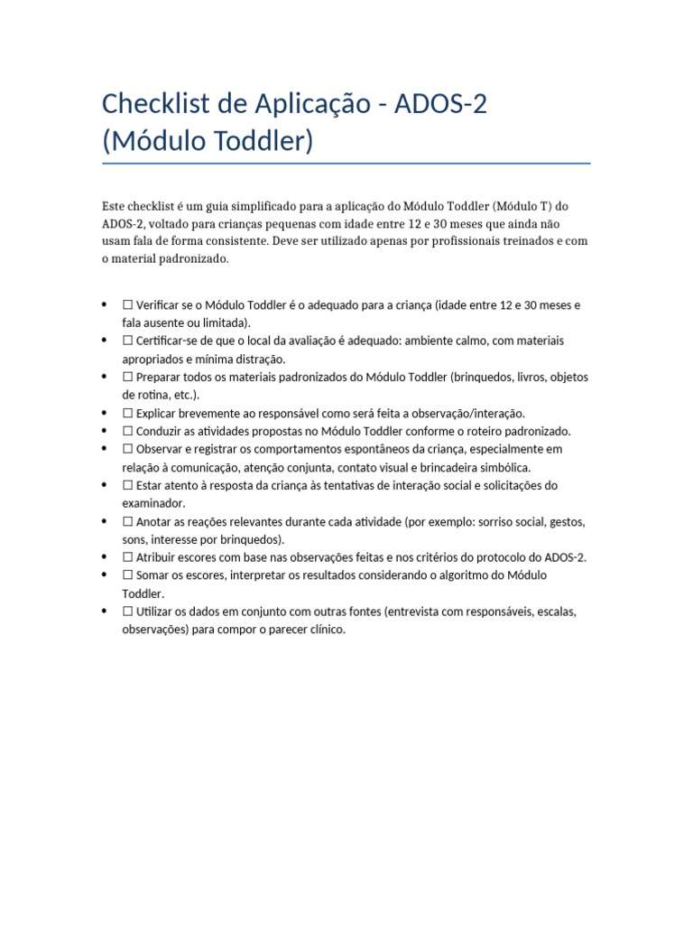 Checklist ADOS-2 Módulo Toddler | PDF