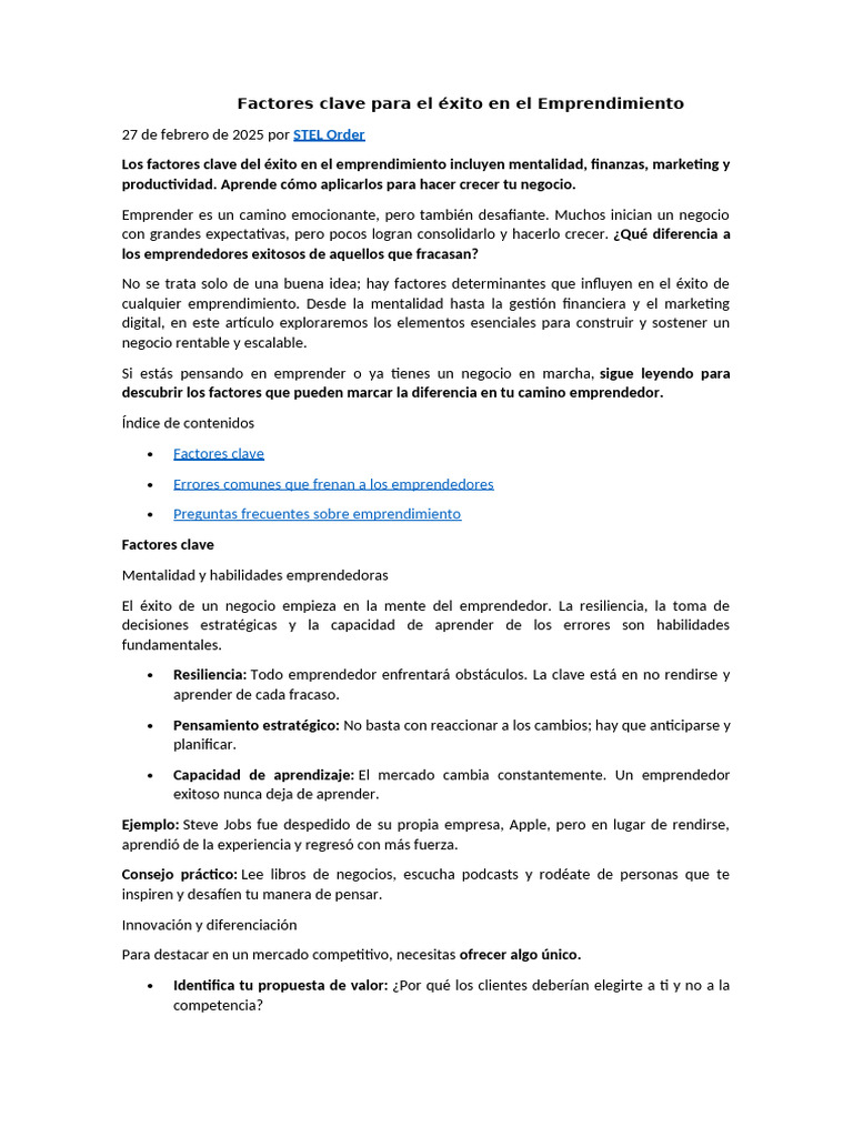 Claves del Éxito en el Emprendimiento | PDF | Iniciativa empresarial ...