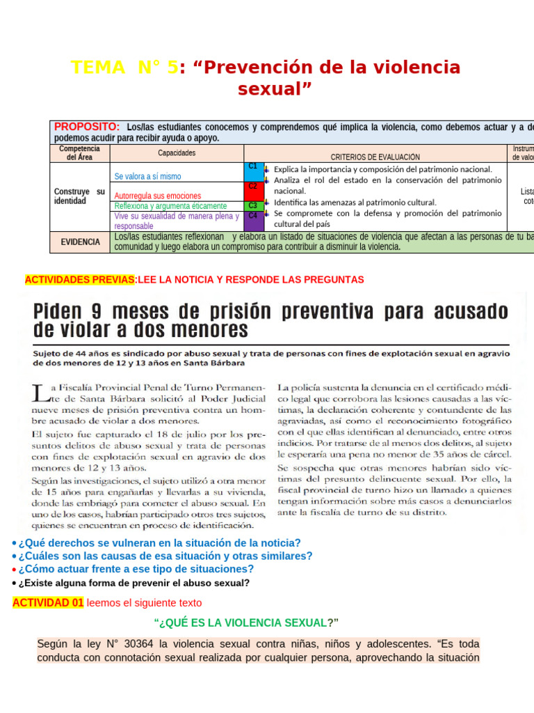 Tema N4 de 3er | PDF | Abuso sexual | Violencia