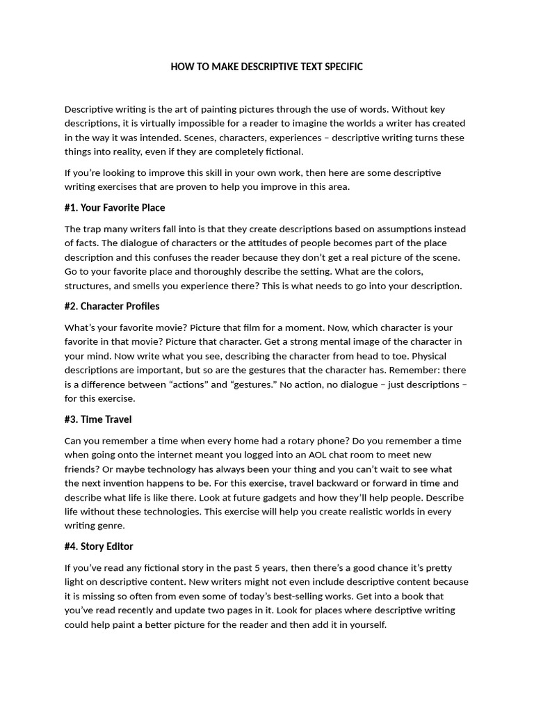 Descriptive Writing Exercises Guide | PDF | Books