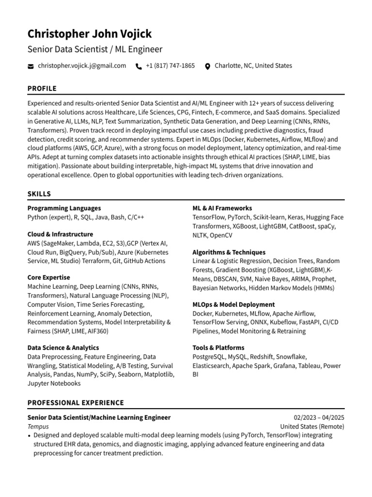 Senior Data Scientist & ML Engineer Profile | PDF | Machine Learning ...