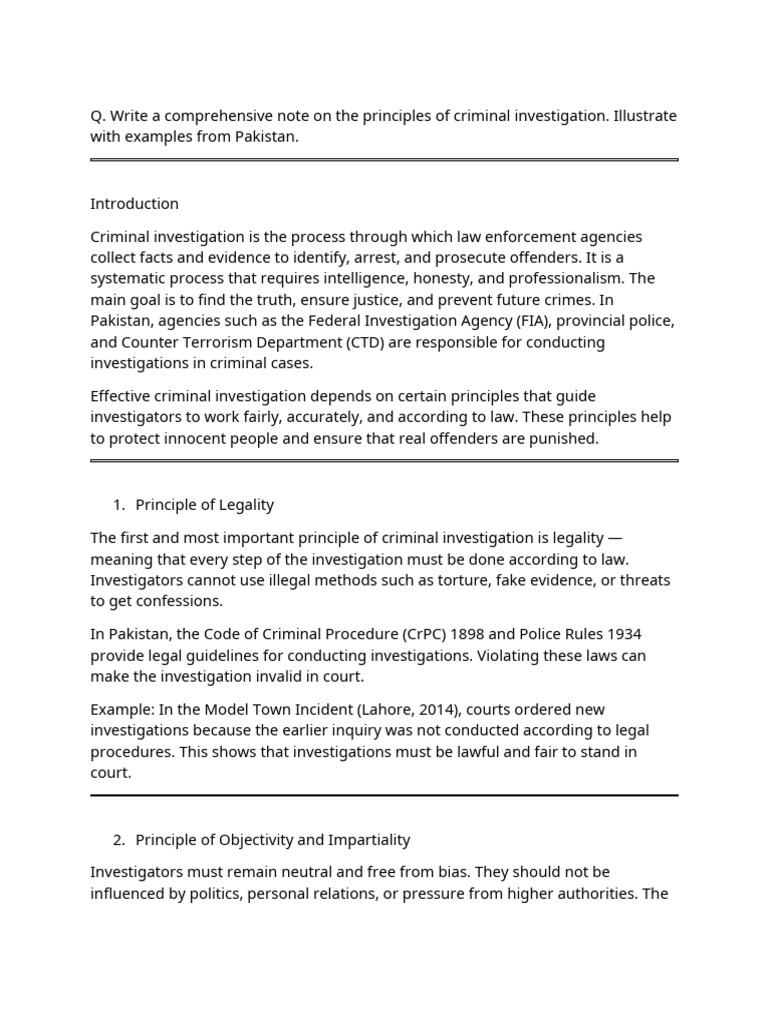 Principles of Criminal Investigation in Pakistan | PDF | Crime Scene ...