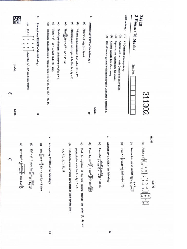 Math Exam Questions and Solutions | PDF | Slope | Curvature