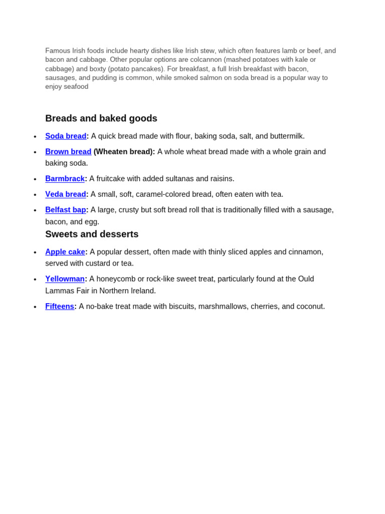 Traditional Irish Foods and Recipes | PDF