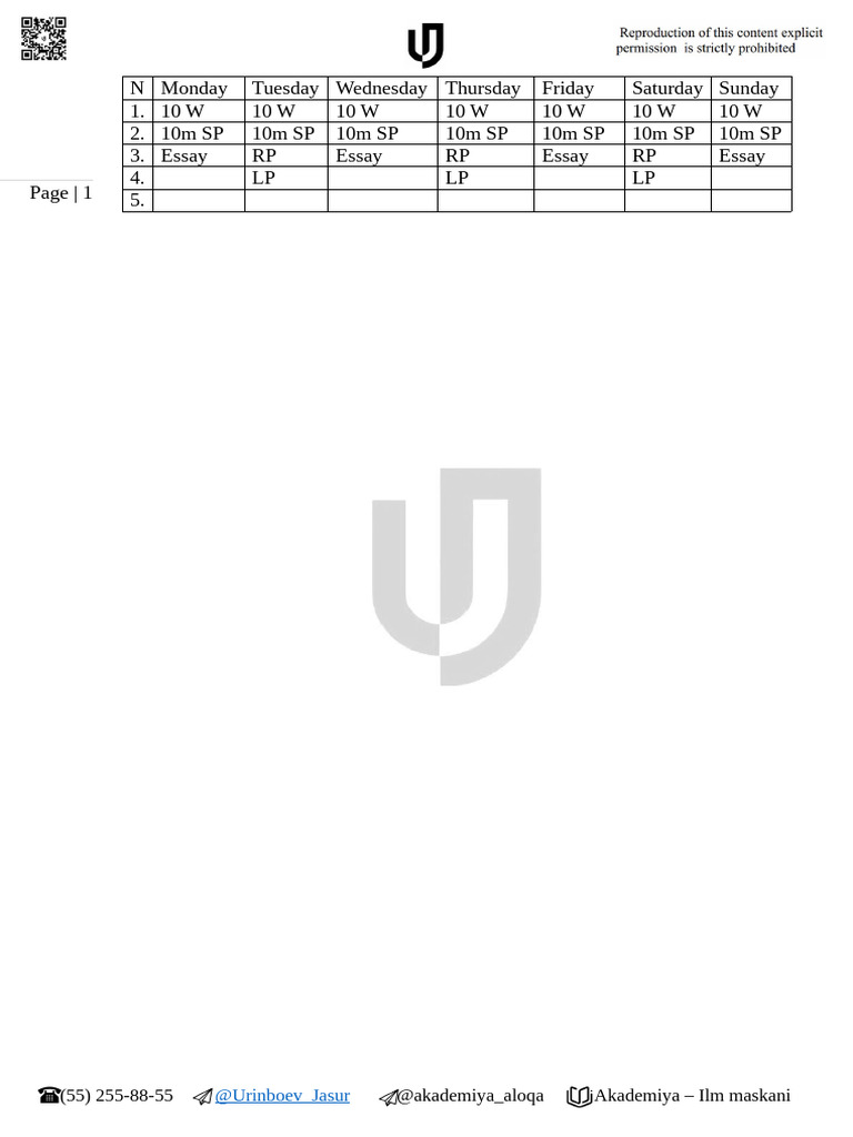 Weekly Study Schedule Template | PDF