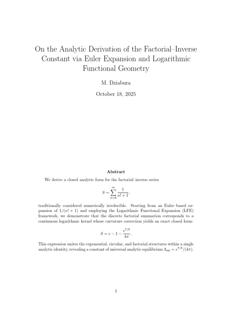 Analytic Derivation of Factorial-Inverse Constant | PDF | Logarithm ...