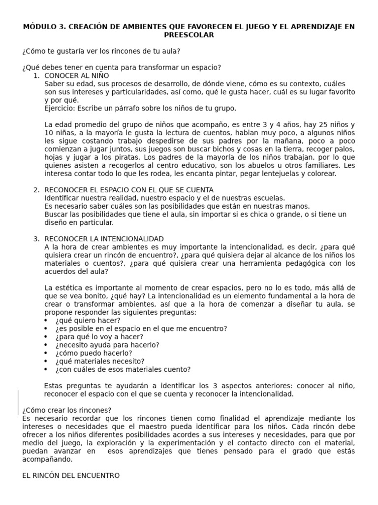 Ambientes de Aprendizaje en Preescolar | PDF | Educación de la primera ...