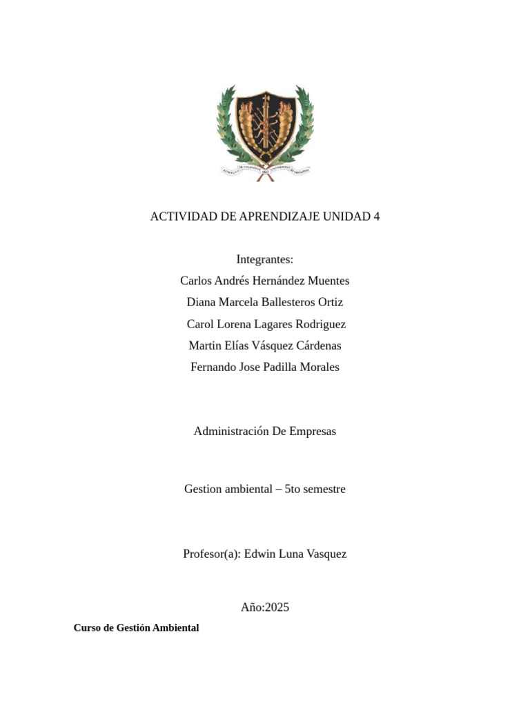 Actividad de Aprendizaje Unidad 4 | PDF | Política de medio ambiente ...
