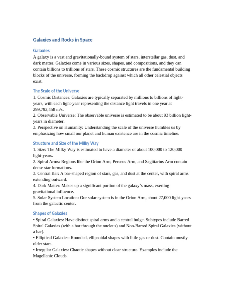 Galaxies and Space Rocks Explained | PDF | Galaxy | Meteoroid