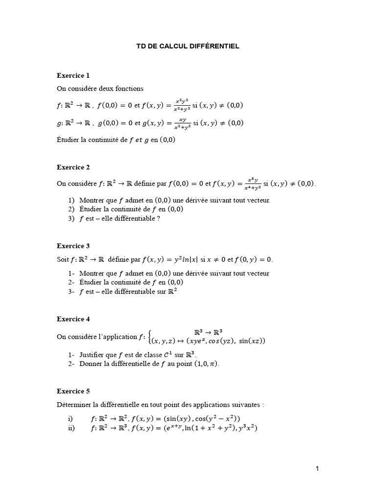 Exercices de Calcul Différentiel en ℝ² et ℝ³ | PDF | Variété ...
