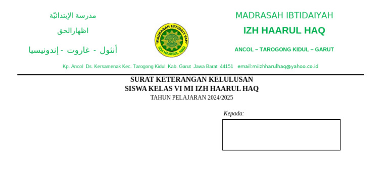 Form Amplop Kelulusan Kelas 6 | PDF