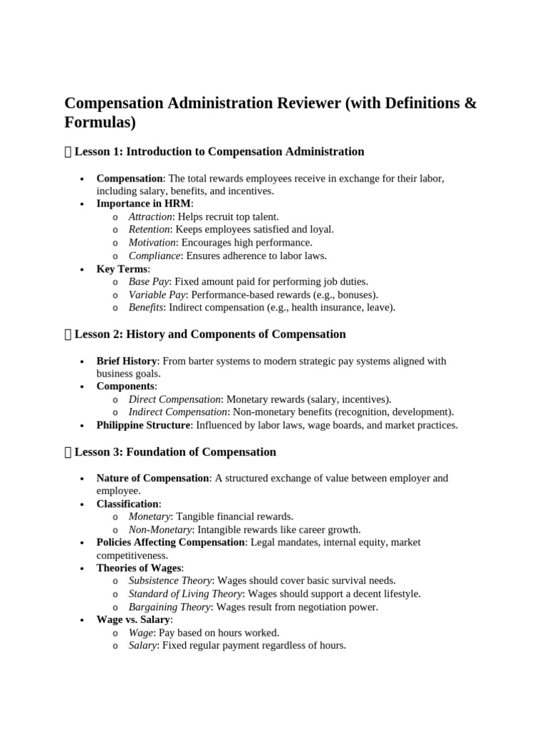 Compensation Administration Overview | PDF | Compensation And Benefits ...
