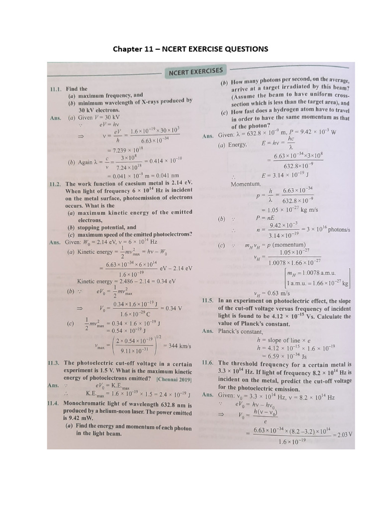 Chapter 11 - Ncert Exercise Questions | PDF