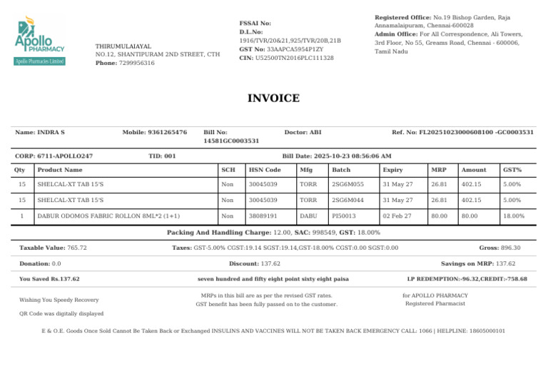 Apollo Medicine InvoiceOct 24 2025-03-28 | PDF | Sales | Trade