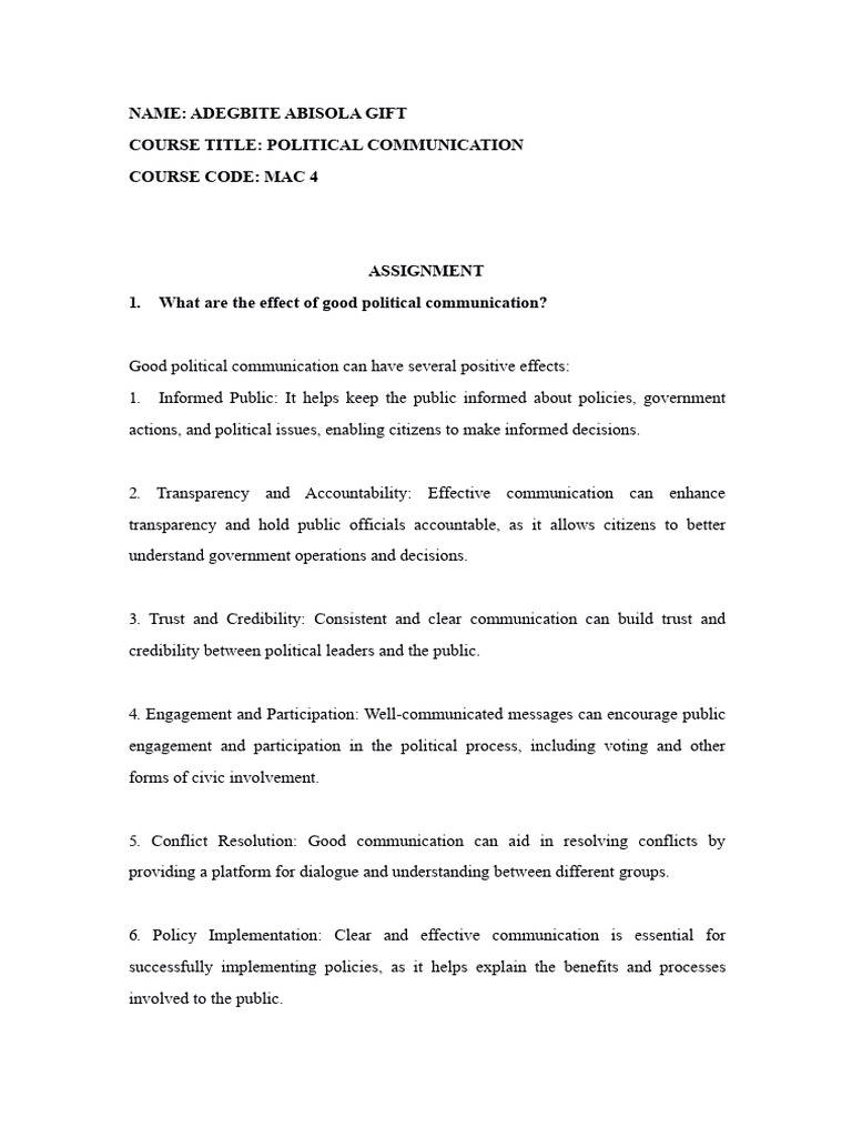 Political Communication Assignment 1 | PDF | Public Opinion | Political ...