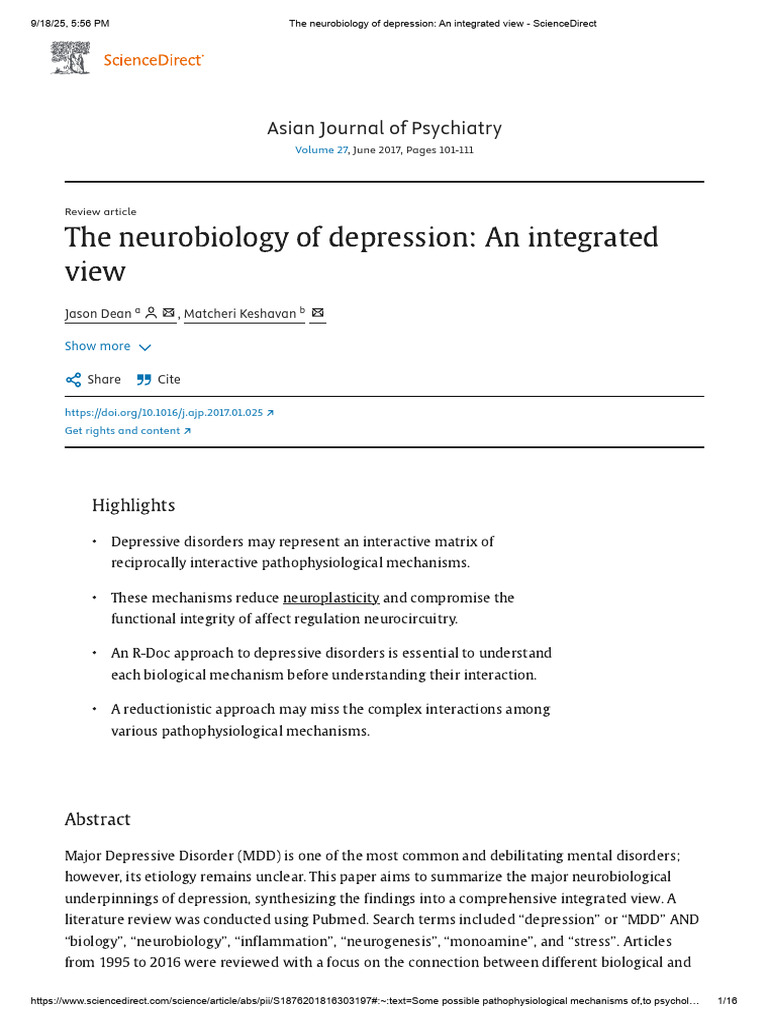 Neurobiology of Depression Explained | PDF | Major Depressive Disorder ...