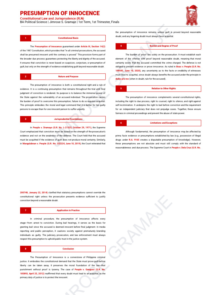 Presumption of Innocence in Law | PDF | Burden Of Proof (Law ...