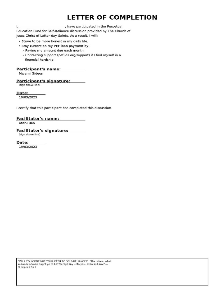 Letter of Completion | PDF