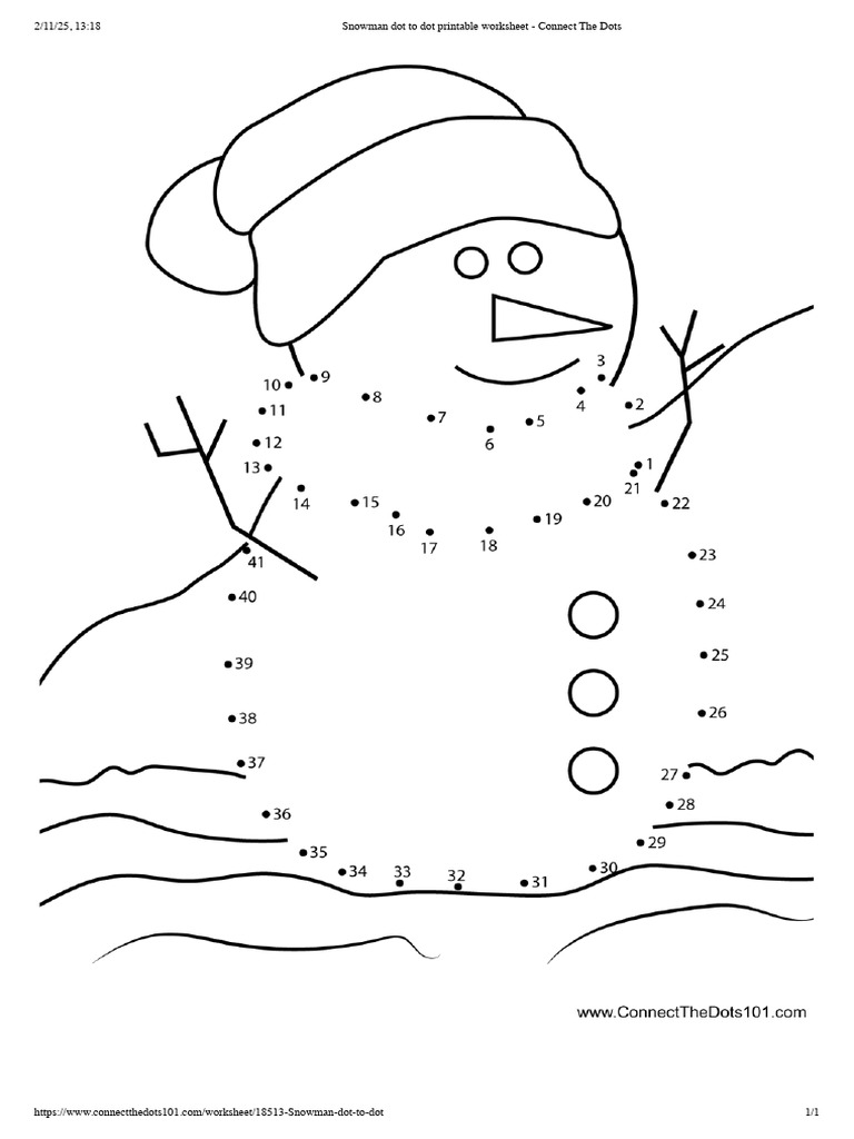 Snowman Dot to Dot Printable Worksheet - Connect the Dots | PDF