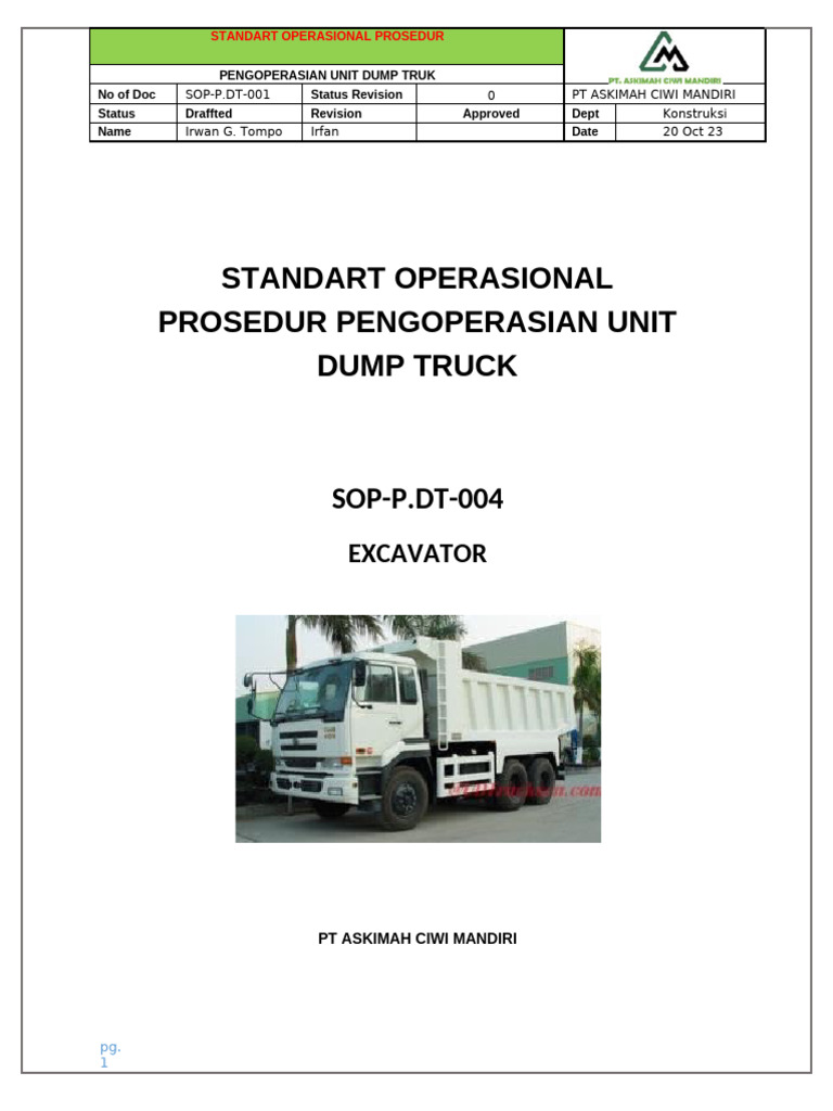 SOP Pengoperasian Dump Truck | PDF