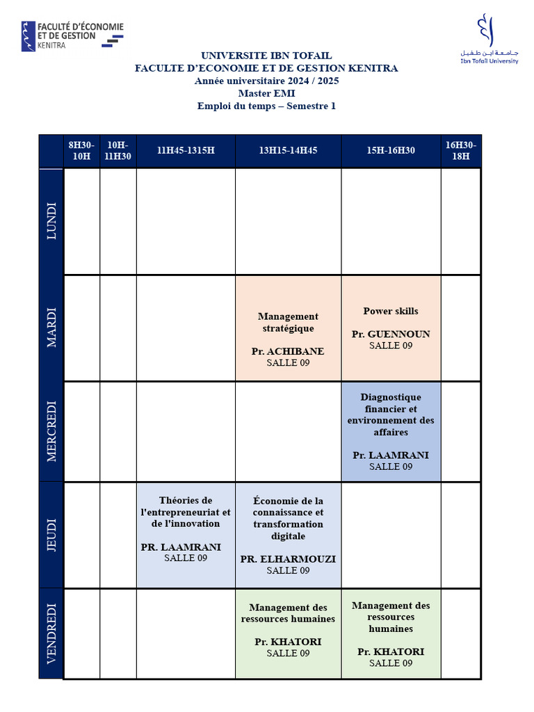 Emploi du temps Master EMI 2024-2025 | PDF | Économie | Business