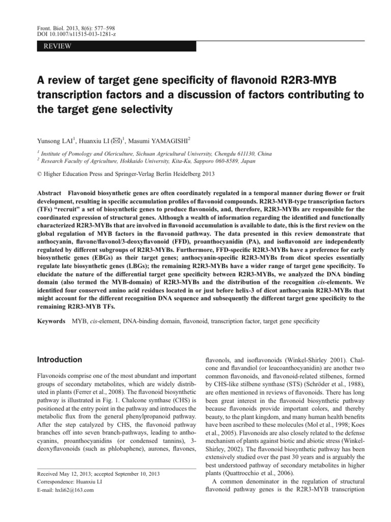 Flavonoid R2R3-MYB Target Gene Review | PDF | Transcription Factor ...