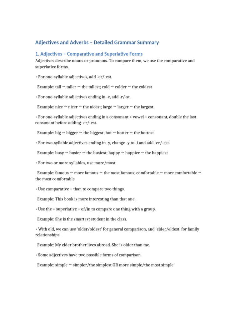 Adjectives and Adverbs: Grammar Guide | PDF | Adjective | Adverb