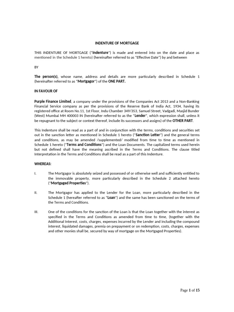 Indenture of Mortgage Agreement | PDF | Mortgage Law | Indemnity